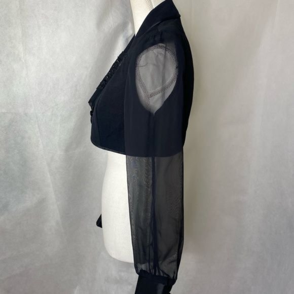Vintage 80s USA Womens sheer sleeve bolero black size 3/4 - Picture 3 of 10